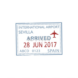 抵达国际机场塞维利亚隔离邮票前