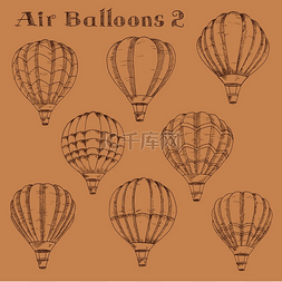 热气球插图图片_用充气信封飞行的热气球的复古雕