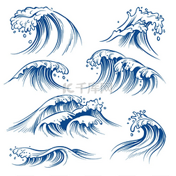 风水图片风水图片_手绘海浪绘制海浪潮汐飞溅的示意