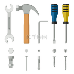 硬件图片_施工工具和固定。螺钉、螺栓和手