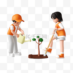 劳动节图片_51劳动节3D立体志愿者人物种树形
