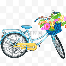 蓝色布袋图片_花簇蓝色布篮自行车