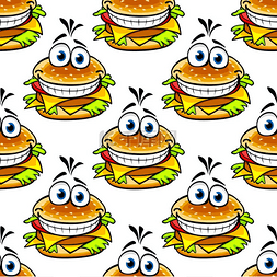 包子图片_无缝卡通芝士汉堡图案搭配双层芝