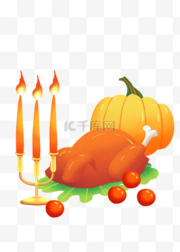 感恩感恩节火鸡南瓜蜡烛食物晚宴