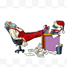 圣诞老人累了，在办公室休息过圣