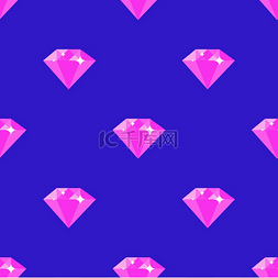 紫色背景上的粉红色闪亮钻石无缝