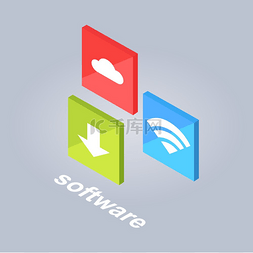 软件下载图片_带有下载标志、云存储符号和 wi-fi
