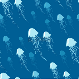 水母卡通无缝图案水母在海洋平面
