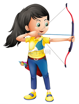 一个年轻的女孩玩射箭