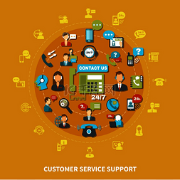 客户服务支持在黄色背景下与操作