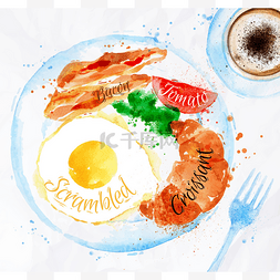 早餐水彩熏肉鸡蛋