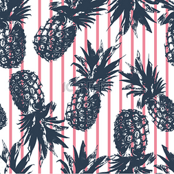 菠萝图案粉红条纹背景上