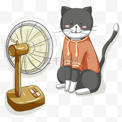风扇吹的图片_夏季吹风扇卡通可爱的猫咪形象