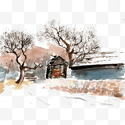 雪图片_雪中山村水墨风景山水