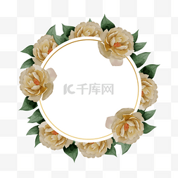 手绘粉色纹理背景图片_山茶花水彩花卉圆形边框