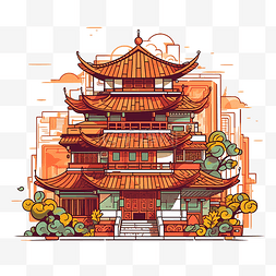 中国古建筑图片_中国古建筑扁平图标装饰元素插图