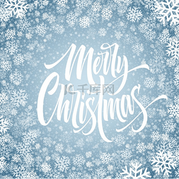 圣诞快乐雪花框手绘字体圣诞节冰
