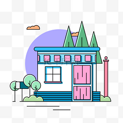 蓝色线条扁平风格小房子