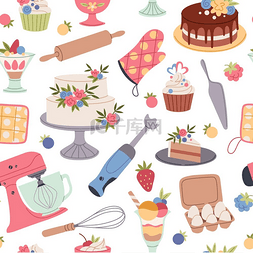 纺织品包装图片_糖果无缝图案卡通甜点和甜食厨房