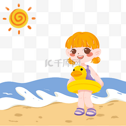 夏日海滩玩耍女孩