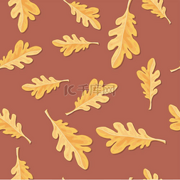 黄色树叶子图片_橡树叶矢量无缝图案平面样式插图
