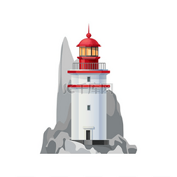 灯塔照明灯图片_海上航行安全塔的海上灯塔矢量图