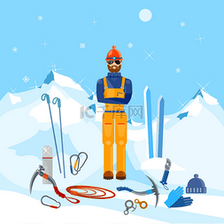 滑雪山卡通图片_登山者冬天假日山和冒险