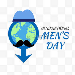 帽子领带胡子图片_蓝色地球帽子国际男人节符号