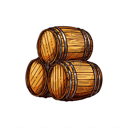 啤酒棕色图片_装有酒精饮料的木桶独立橡木罐草