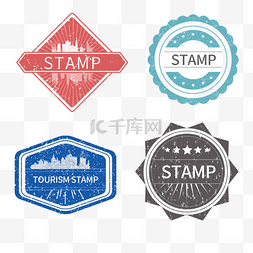 矢量创意标签素材图片_复古邮票邮戳印章旅行标签