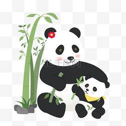 绿色背景竹林图片_竹林背景两只熊猫动物母亲节
