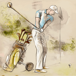 体育课程图片_高尔夫球手-手绘插图转换为矢量