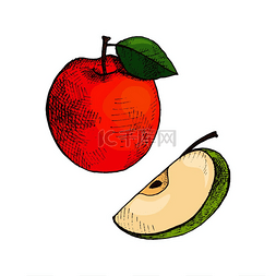 成熟的苹果和维生素水果片，图标