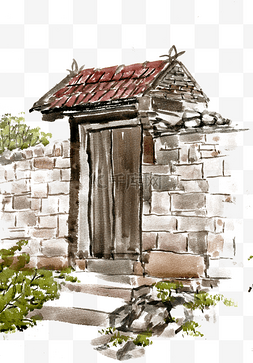 新房子图片_农村的石头门水墨