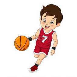 卡通可爱小男孩打篮球的矢量图解