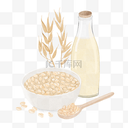 燕麦片牛奶图片_燕麦牛奶水彩风格营养早餐食物
