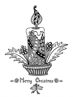 创意贺卡装饰图案图片_禅宗涂鸦风格的黑白色的圣诞蜡烛
