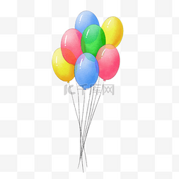 水彩风格的彩色飘浮气球