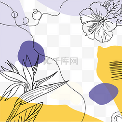 线描花卉边框图片_浅蓝黄线描花卉instagram故事边框