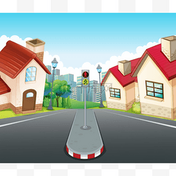 卡通风景场景图片_邻域场景与房屋和道路
