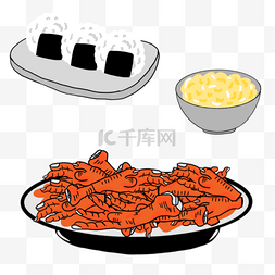 鸡和米饭图片_韩国特色辣鸡爪和饭团