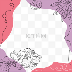 线描花卉边框图片_粉紫色线描花卉instagram故事边框