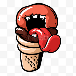 美漫风格插画图片_怪物甜品波普嘻 风格红色舌头