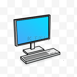 一体机电脑图片_蓝色屏幕个人电脑与银色键盘剪贴