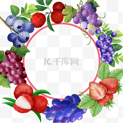 荔枝水彩图片_水果边框水彩蓝莓