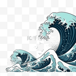 插画浪花图片_卡通手绘日式海浪浪花