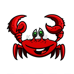 微笑的卡通海洋红蟹正在用凸起的