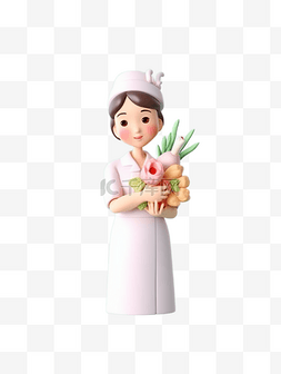 花拿花图片_3D立体人物护士拿着花