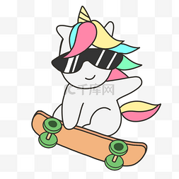 粉色卡通可爱猫图片_卡通运动滑板动物