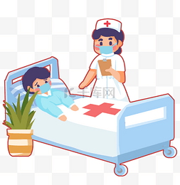 病毒细菌霉菌插画图片_医院病房病床护士治疗病人